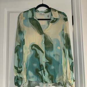 FRNCH Abstract Green and Cream Blouse